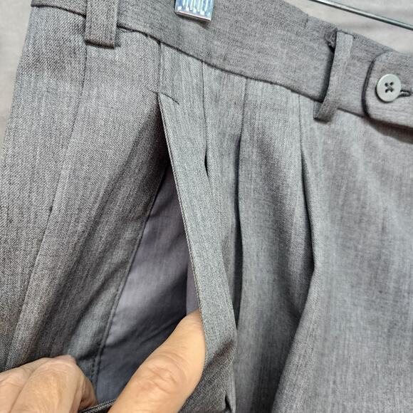 Mens 34x28 Gray Pleated Cuffed Dress Pants Relaxed Straight Career Custom Cut - Picture 5 of 10